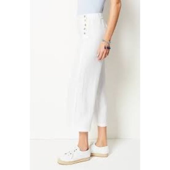 J.Jill Women's White Linen Stretch Sailor Button Wide Leg Crop Pants Size 16 NWT - Picture 3 of 15